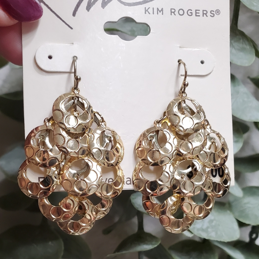 New Gold Tone Dangle Earrings by Kim Rogers
